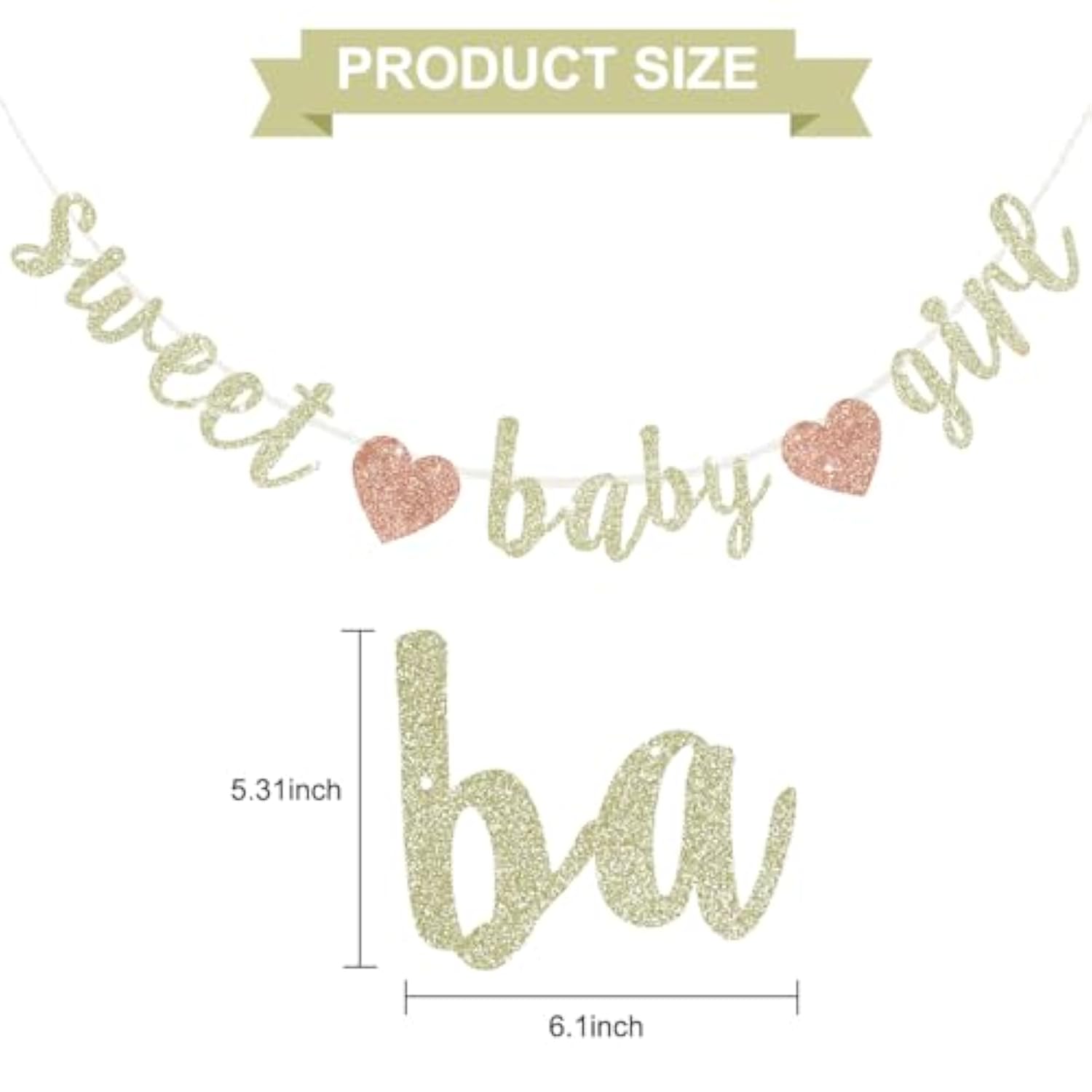 Pre-Strung Champagne Glitter "Sweet Girl Baby" Banner Shower/1st Birthday Decor