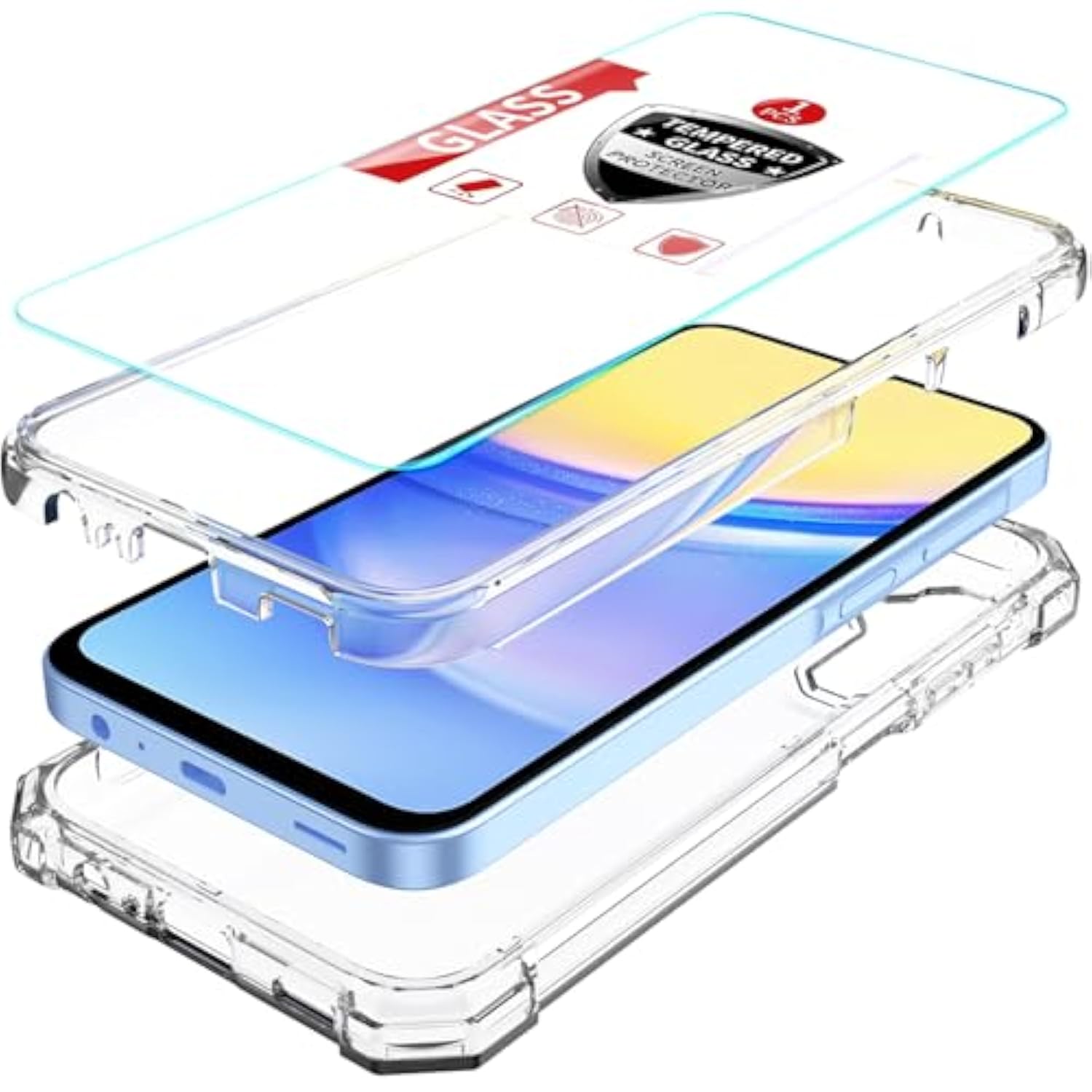 For Samsung Galaxy A16 5G 3-In-1 Case With Screen Protector,For Samsung Galaxy A16 5G Phone Case Full Body Protection,Hard Pc Bumper & Silicone Back Military Grade Cover. (Clear)