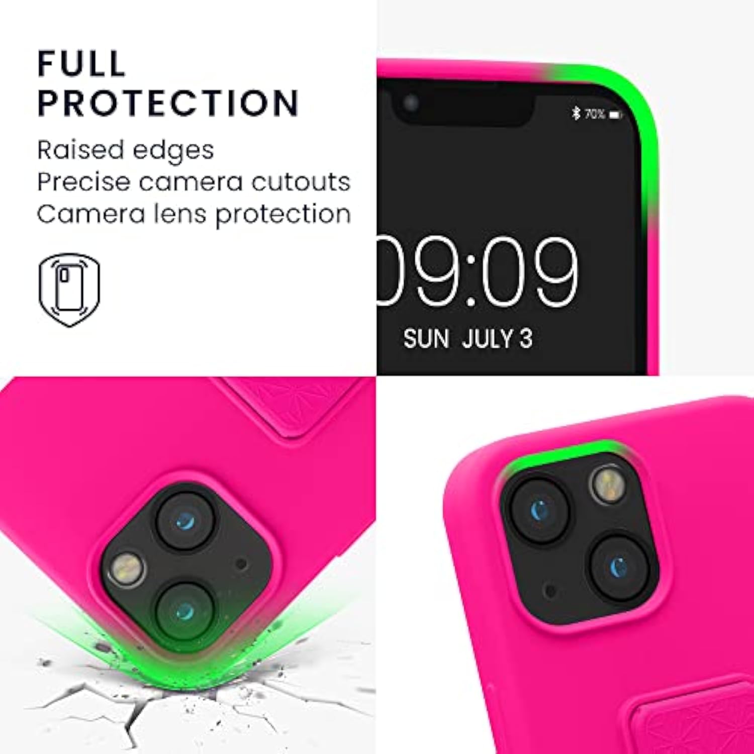 kwmobile Case Compatible with Apple iPhone 13 mini - Case with Hand Strap and Stand Soft TPU Silicone Coating - Neon Pink
