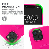 kwmobile Case Compatible with Apple iPhone 13 mini - Case with Hand Strap and Stand Soft TPU Silicone Coating - Neon Pink