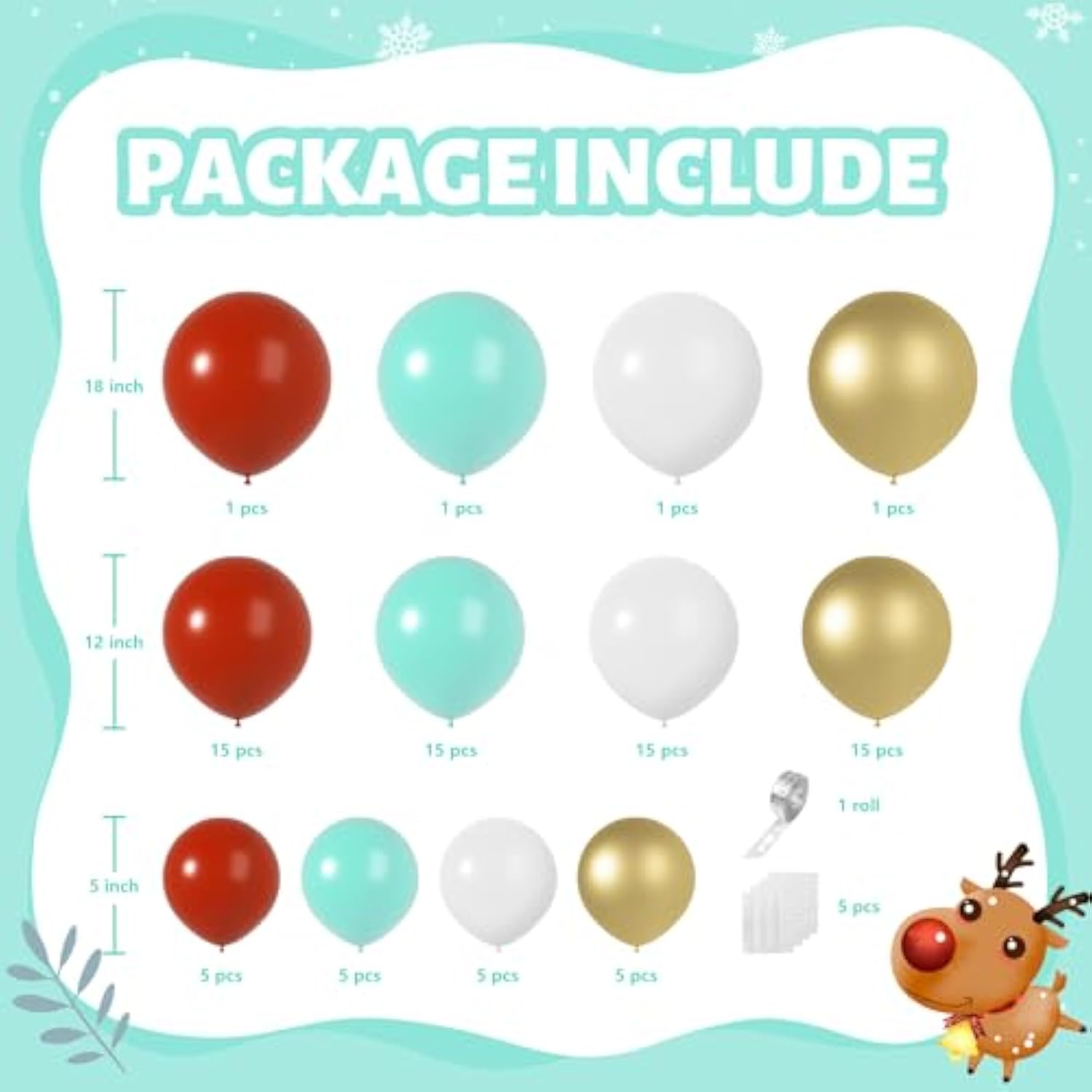 Red, Green & Gold Christmas Balloon Arch Kit Multi-Size Metallic & Confetti Decor