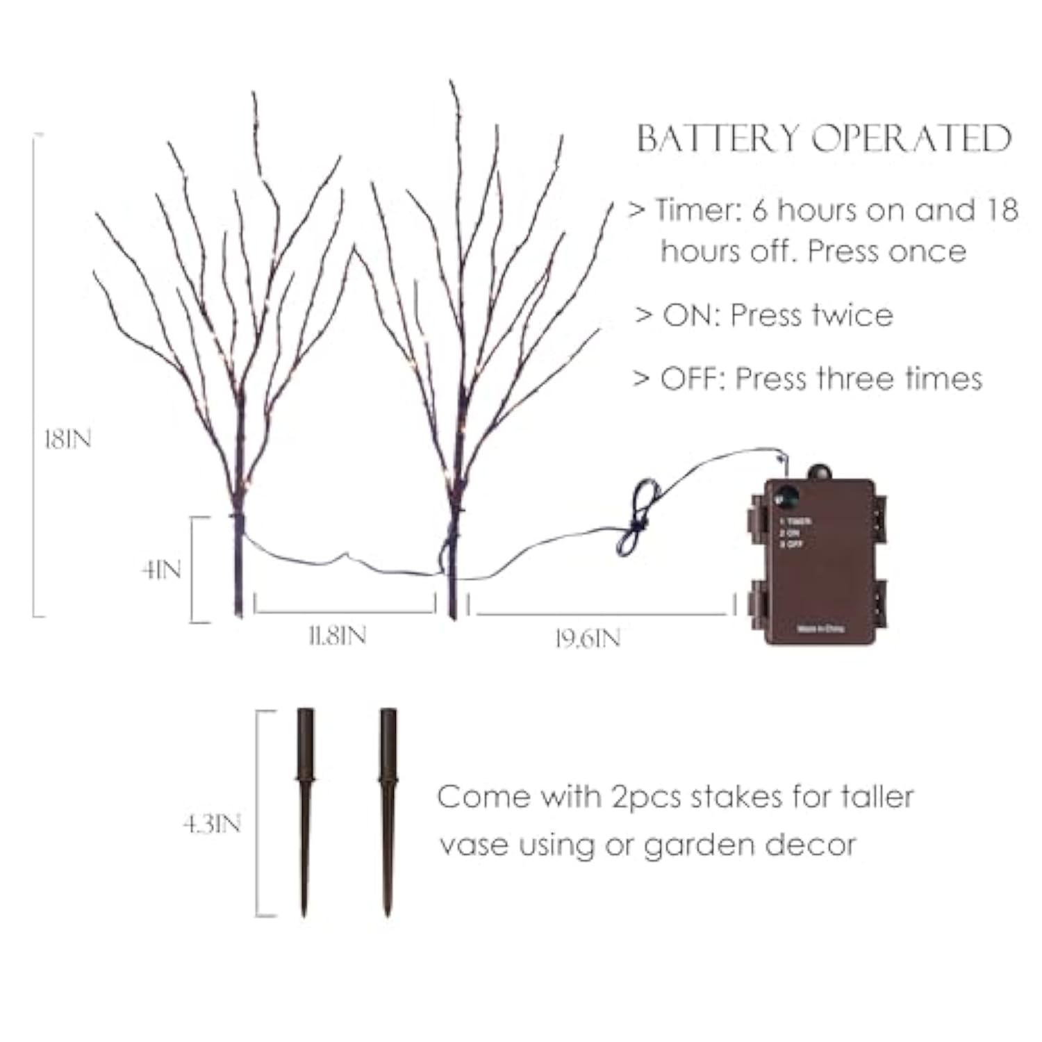 Lighted Willow Branches With Timer 70 Fairy Lights 18In, Brown Twig Branch Lights For Indoor Outdoor Home Fireplace Chri