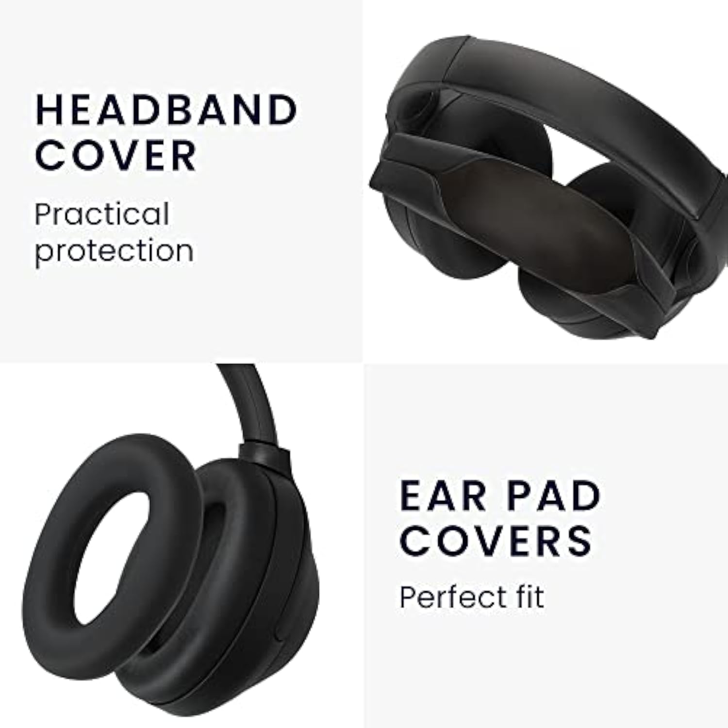 kwmobile Silicone Headband and Ear Pads Cover Set Compatible with Bose QC45 / QC35 / QC25 / AE2 / QC1 - Covers - Black