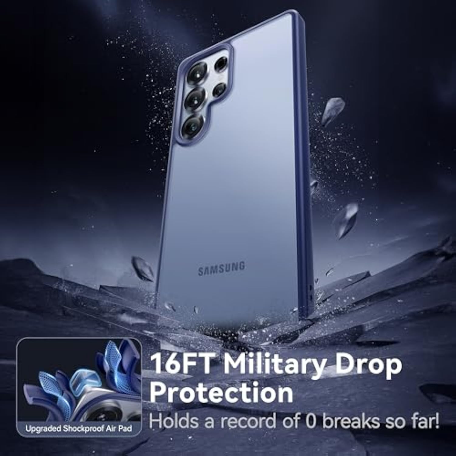 Genuine Official For Samsung Galaxy S25 Ultra Case [16Ft Military Drop Protection] [Anti Stain Tech] Slim Matte Translucent Shockproof Protective S25 Ultra Case 6.9'', Blue