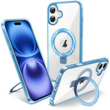 Clear Blue Magnetic Case for iPhone 6.1" - Built-in Invisible Stand Compatible with MagSafe Military Grade Drop Protection Anti-Yellowing Hard Back Silicone Edge Cover