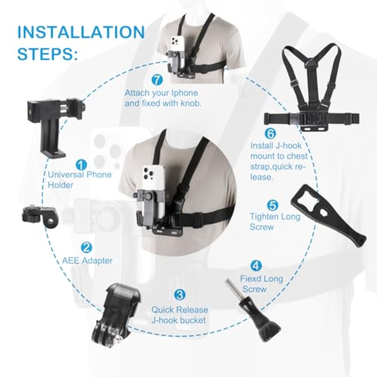 Mobile Phone Chest Mount Harness Strap Holder
