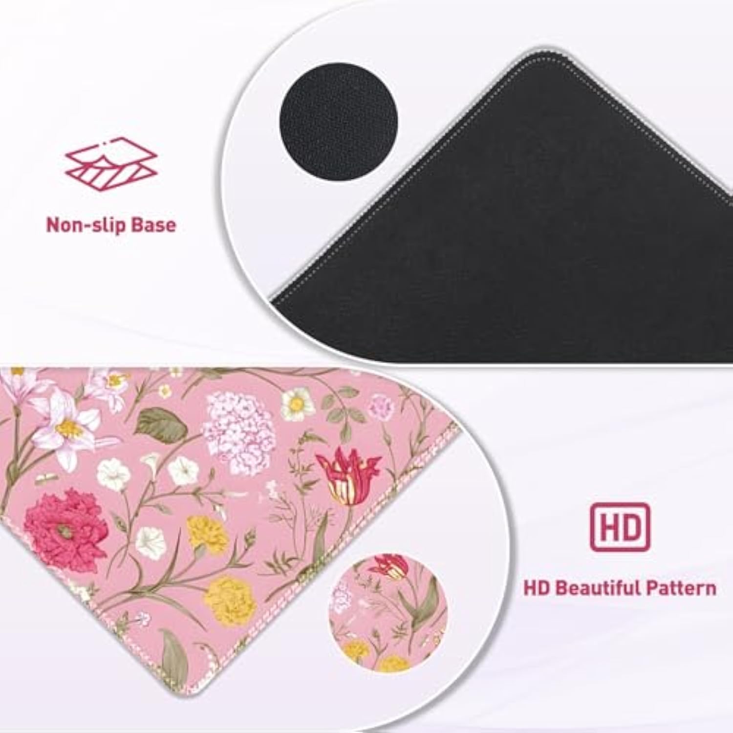 Desk Mat For Keyboard And Mouse, Xxl Large Mouse Pad For Desk, Cute Desk Pad Mat, Computer Desk Mat With Stitched Edges, Non-Slip Mouse Pad For Office, Gaming, Pink Floral Plant
