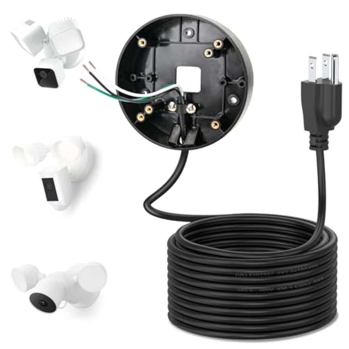 Power Cable And Plug-In Mount For Floodlight Cams Compatible With Floodlight Cam Wired Pro/Plus, Blink Wired Floodlight Camera, Electrical Box With 20Ft Weatherproof Cable -(2In1 Mount And Cord Set)