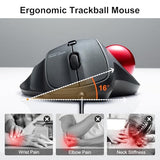 Wired Ergonomic Trackball Mouse, Optical Vertical Rollerball Mice, Silent Buttons, 34Mm Trackball, 600/800/1200/1600 Dpi, Compatible With Macbook, Laptop, Computer, Windows, Macos, Red
