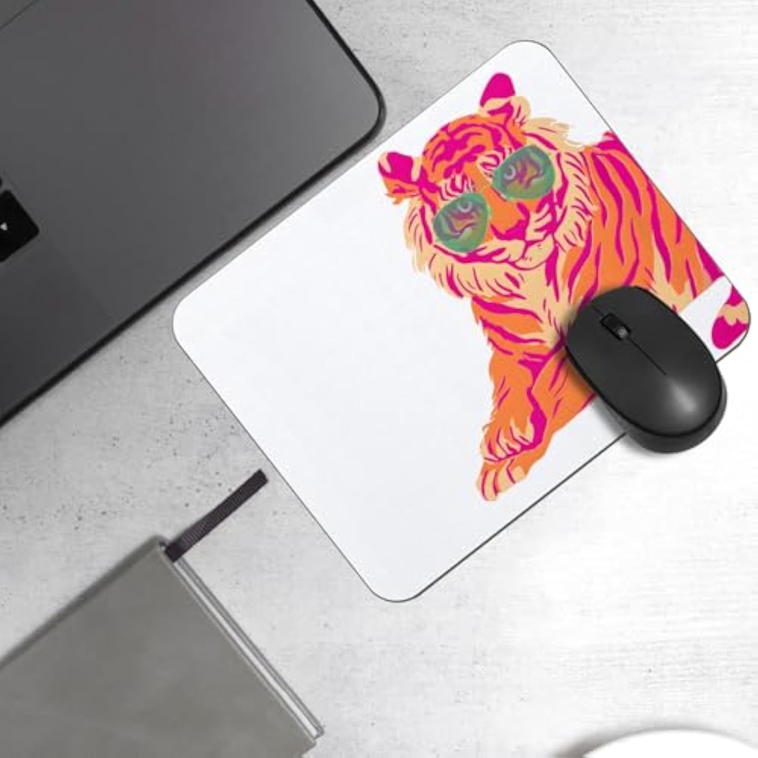 Hot Pink Mouse Pad, Trendy Preppy Pink And Orange Tiger Square Mouse Pads For Desk, Tiger Gifts, Preppy Desk Accessories, Aesthetic Mouse Pad, Hot Pink Office Supplies, 9.5X7.9 Inch