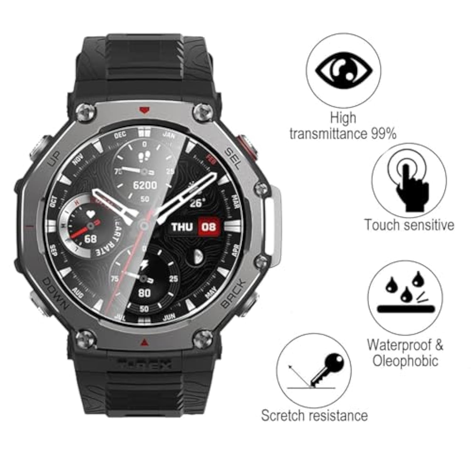 4 Pack Anti-Scratch Film For Amazfit Trex 3 Screen Protector, Full Protective 9H Hardness Tempered Glass Fit For Amazfit Trex 3 Case Smartwatch