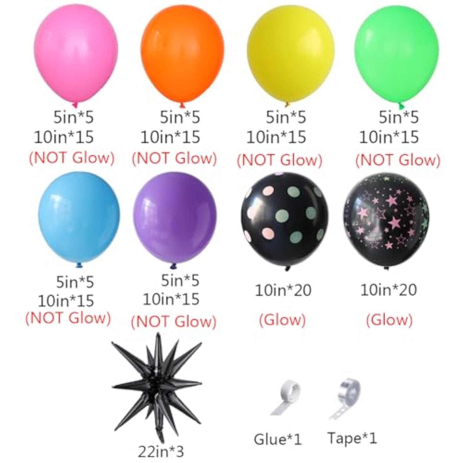 Glow In The Dark Balloon Arch Garland Kit, 165Pcs Uv Neon Luminous Fluorescent Rainbow Balloons For Let'S Glow Party Back To 80S 90S Disco Rock Roll Birthday Party Decorations