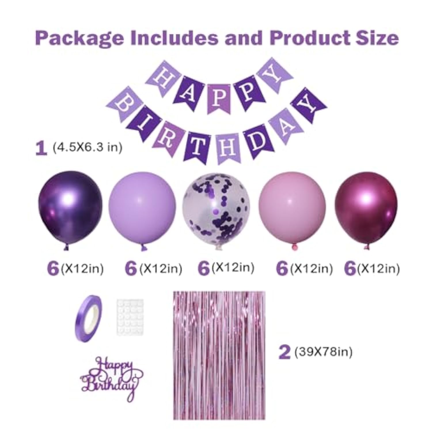 Purple Birthday Decorations Happy Birthday Banner Pink And Purple Balloons Purple Pink Birthday Party Decorations For Women Girls