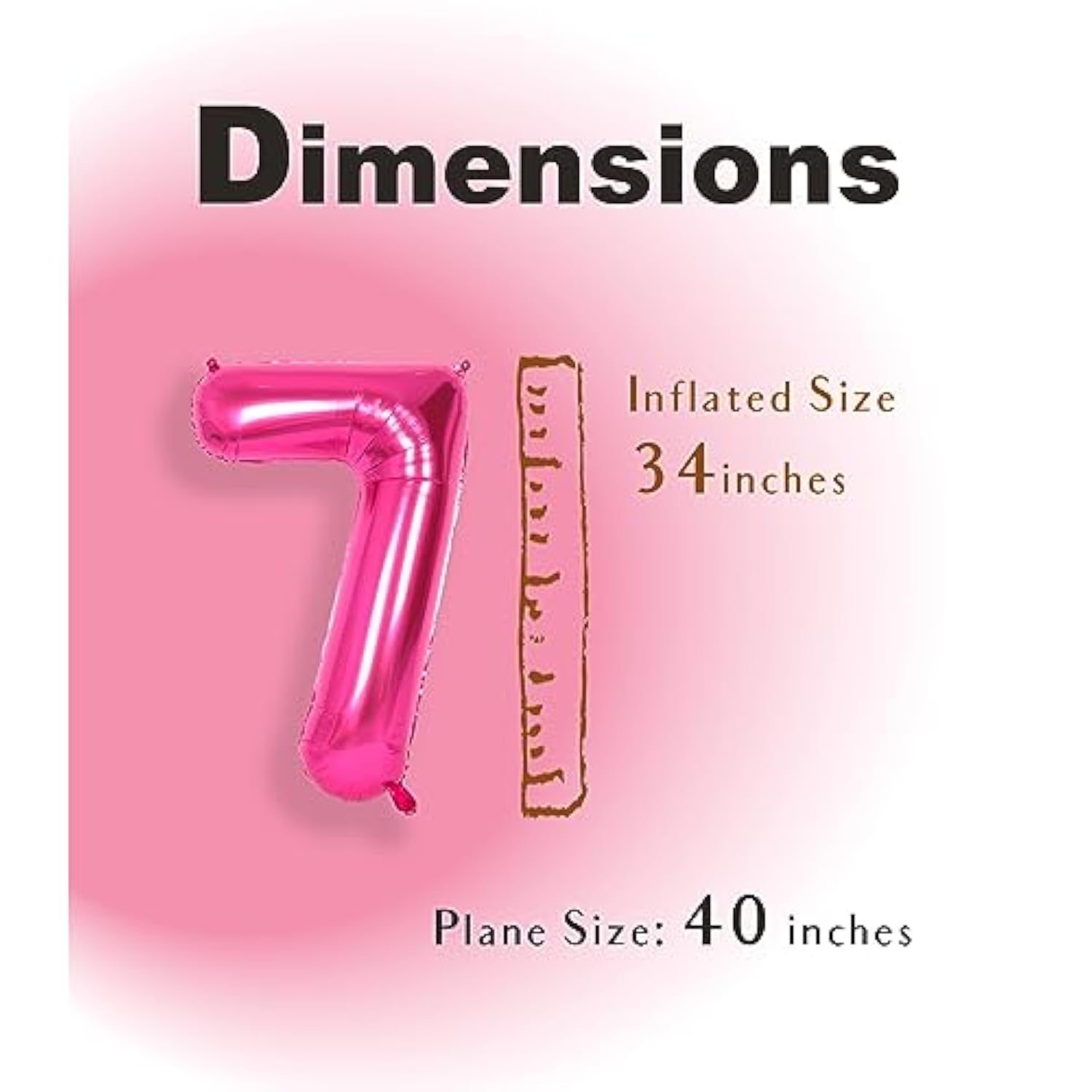 40 Inch Hot Pink 7 Number Balloon, Jumbo Foil for 7th Birthday Party Decor