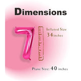 40 Inch Hot Pink 7 Number Balloon, Jumbo Foil for 7th Birthday Party Decor