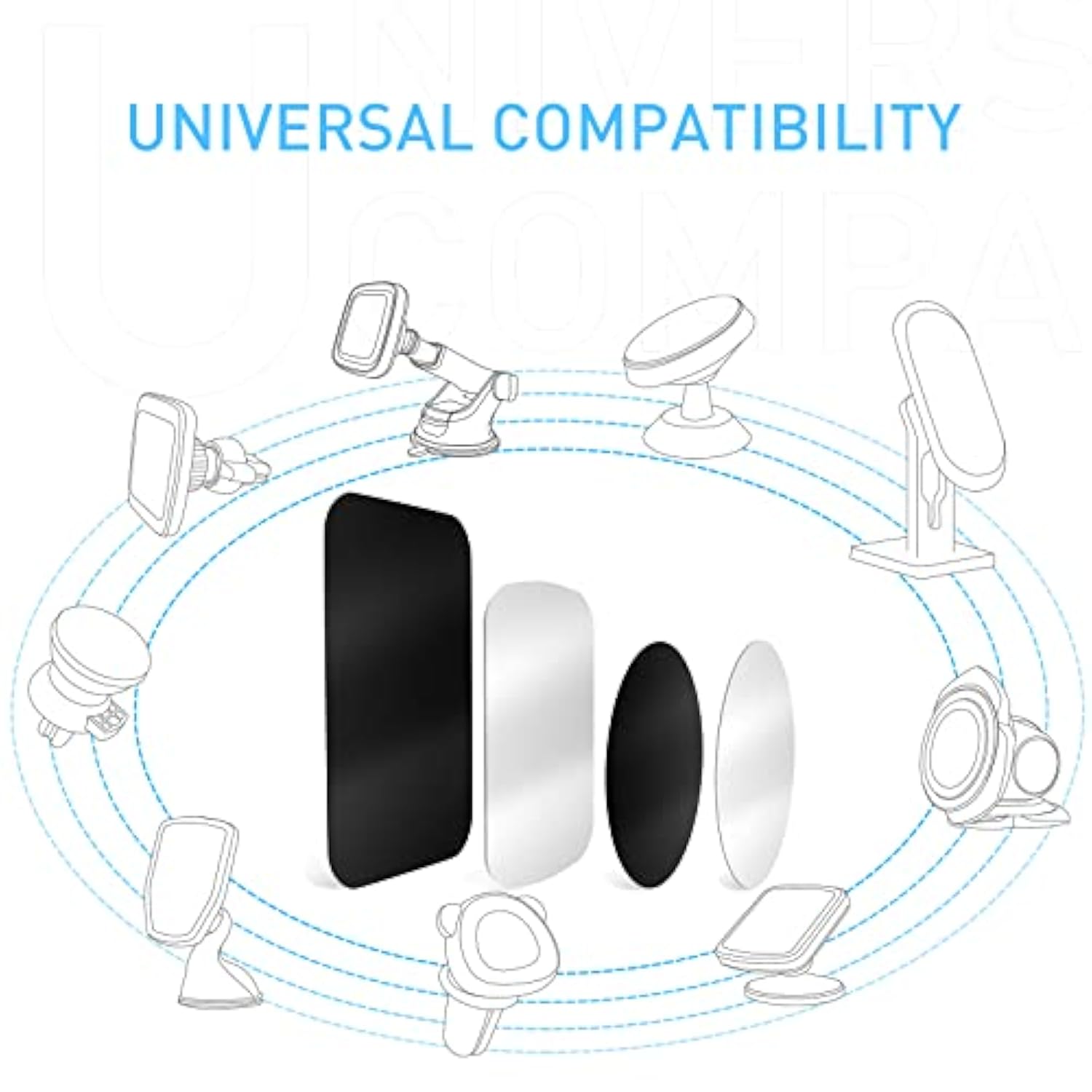Magnetic Car Mount Metal Plates 4-Pack with 3M Adhesive Black & Silver
