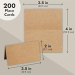 Sustainable Greetings 200 Pack Kraft Paper Place Cards For Table Setting - Blank Name Cards For Wedding Reception, Baby Shower, Table Numbers (3.5 X 2 In, Brown) - Placecards