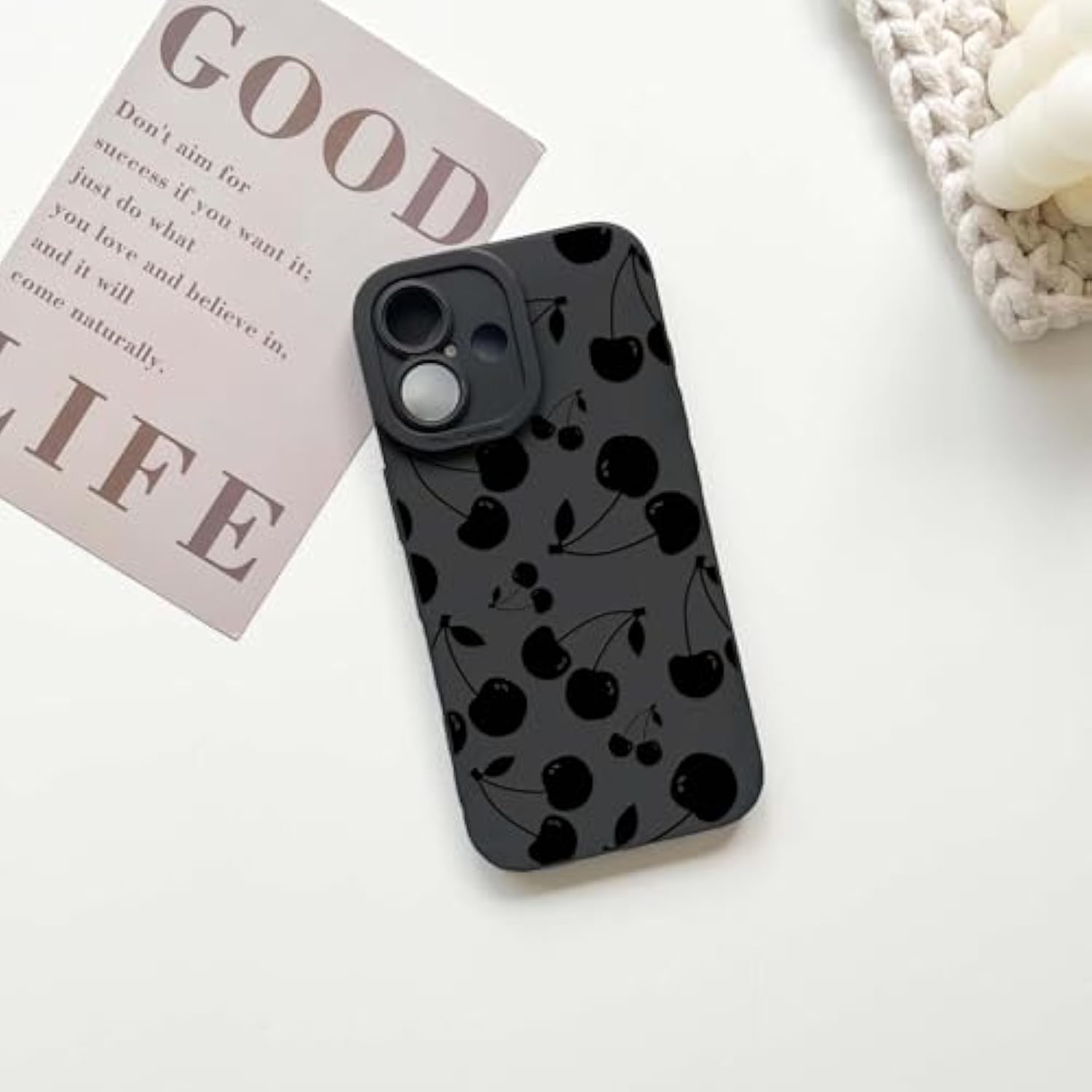 Compatible For Iphone 16 Case Cute Cool Cherry Black Design For Girls Women Soft Tpu Shockproof Protective Girly For Iphone 16-Cherry