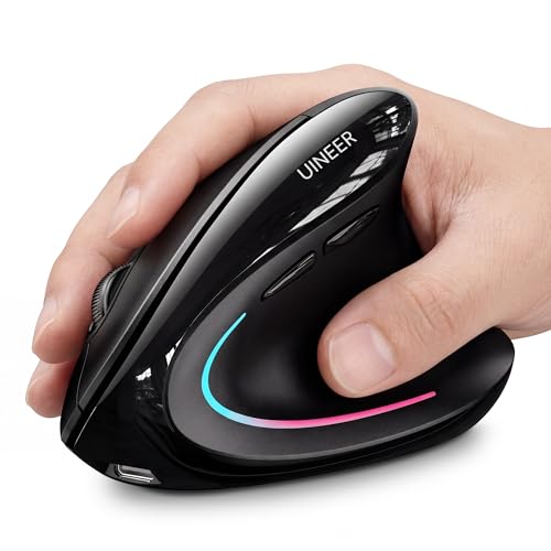 Ergonomic Mouse, Wireless Bluetooth Rechargeable Vertical Mouse, 7 Color Led, 4 Dpi Adjustable, Usb-A, Wrist Strain Relief,Optical Mice For Computer/Pc/Laptop, Black