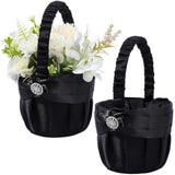 Wedding Black Flower Girl Basket Small Gothic Flower Basket For Wedding Ceremony Satin Rhinestone With Handle For Bridal Petals Confetti Banquet Home Ceremony Western Party Decoration