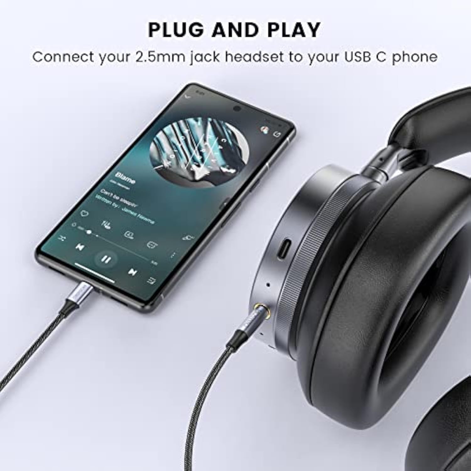Usb C To 2.5Mm Auxiliary Cable,Usb C To 2.5Mm Trs Hi-Fi Nylon Braided Auxiliar