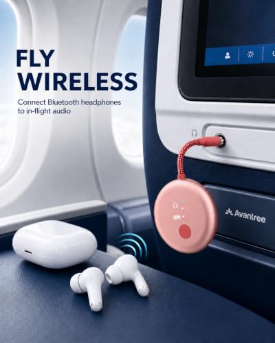 SoundJet R1 25Hr Airplane Bluetooth Adapter for All AirPods (Pro/Max) with Qualcomm Chipset & aptX Adaptive, Wireless Audio Transmitter for Flight