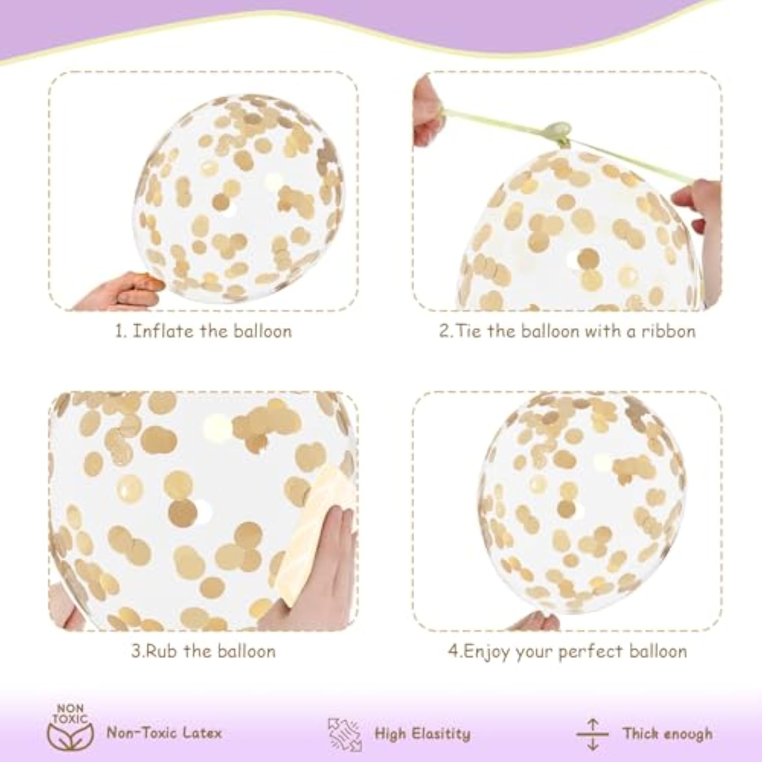 Purple & Gold Balloons - 60Pcs 12Inch Metallic Lavender & Champagne Balloons With Confetti For Graduation, Wedding, Birthday & Anniversary Celebrations