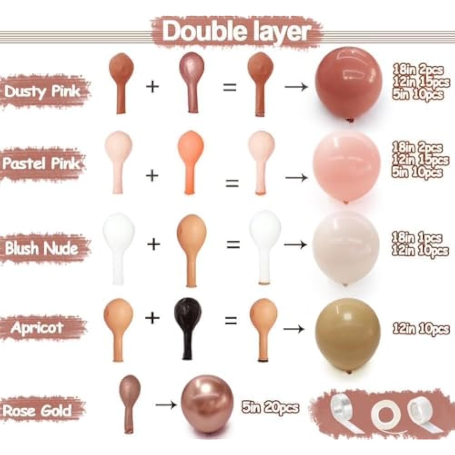 Dusty Pink Brown Balloon Garland Nude Tan Pink Rose Gold Metallic Double Stuffed Dusty Rose Mauve Blush Beige Balloon Arch Kit For Baby Shower Birthday Bridal Wedding Party Decoration