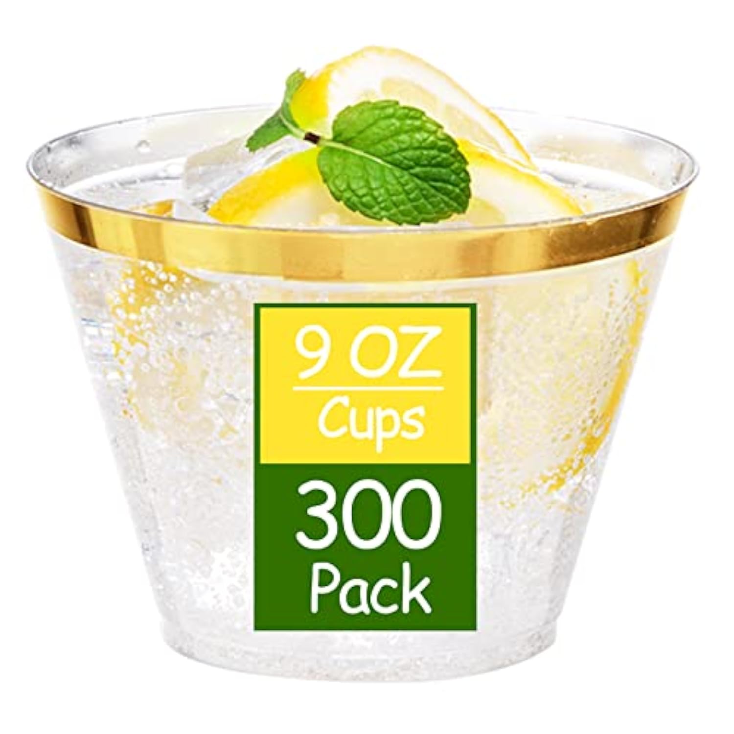 300 Pc Gold Rimmed 9 Oz Heavy Duty Disposable Plastic Cups for Party/Wedding