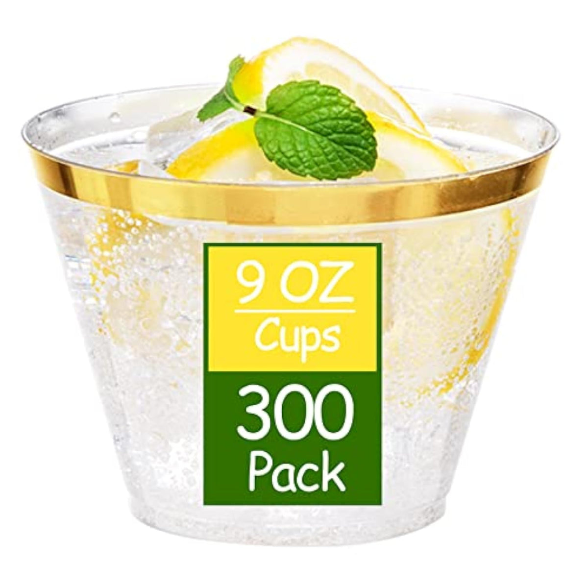 300 Pc Gold Rimmed 9 Oz Heavy Duty Disposable Plastic Cups for Party/Wedding