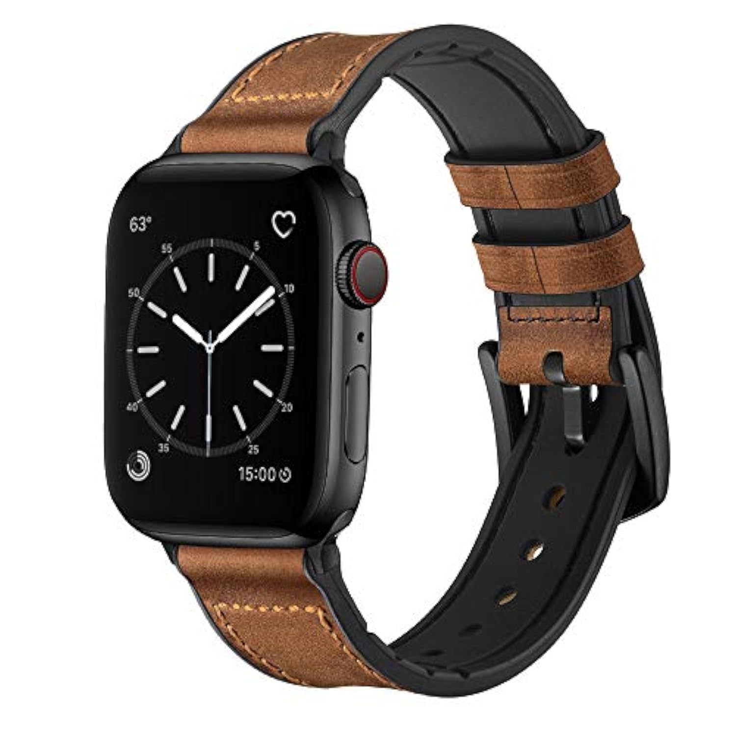 Compatible With Apple Watch Band 49Mm/46Mm/45Mm/44Mm/42Mm, Sweatproof Genuine Leather And Rubber Hybrid Band For Iwatch Ultra 2/1 Series 10 9 8 7 6 5 4 3 2 1 Se, Brown/Black