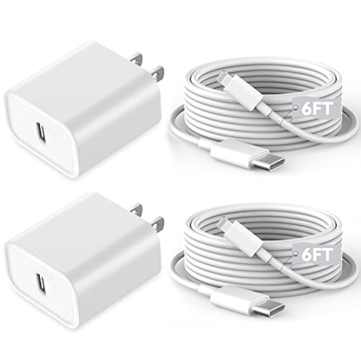 Fast Iphone Charger,2Pack[Apple Mfi Certified] Quick Fast Apple Charger 6Ft Long Usb C Lightning Cable Fast Charging Cord Usb Charger Block Adapter For Iphone 14 Plus/14 Promax/13 Mini 12/11/Xs/Ipad