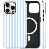 Magnetic Phone Case for iPhone 15 with Cute Stripes Design, Blue and White