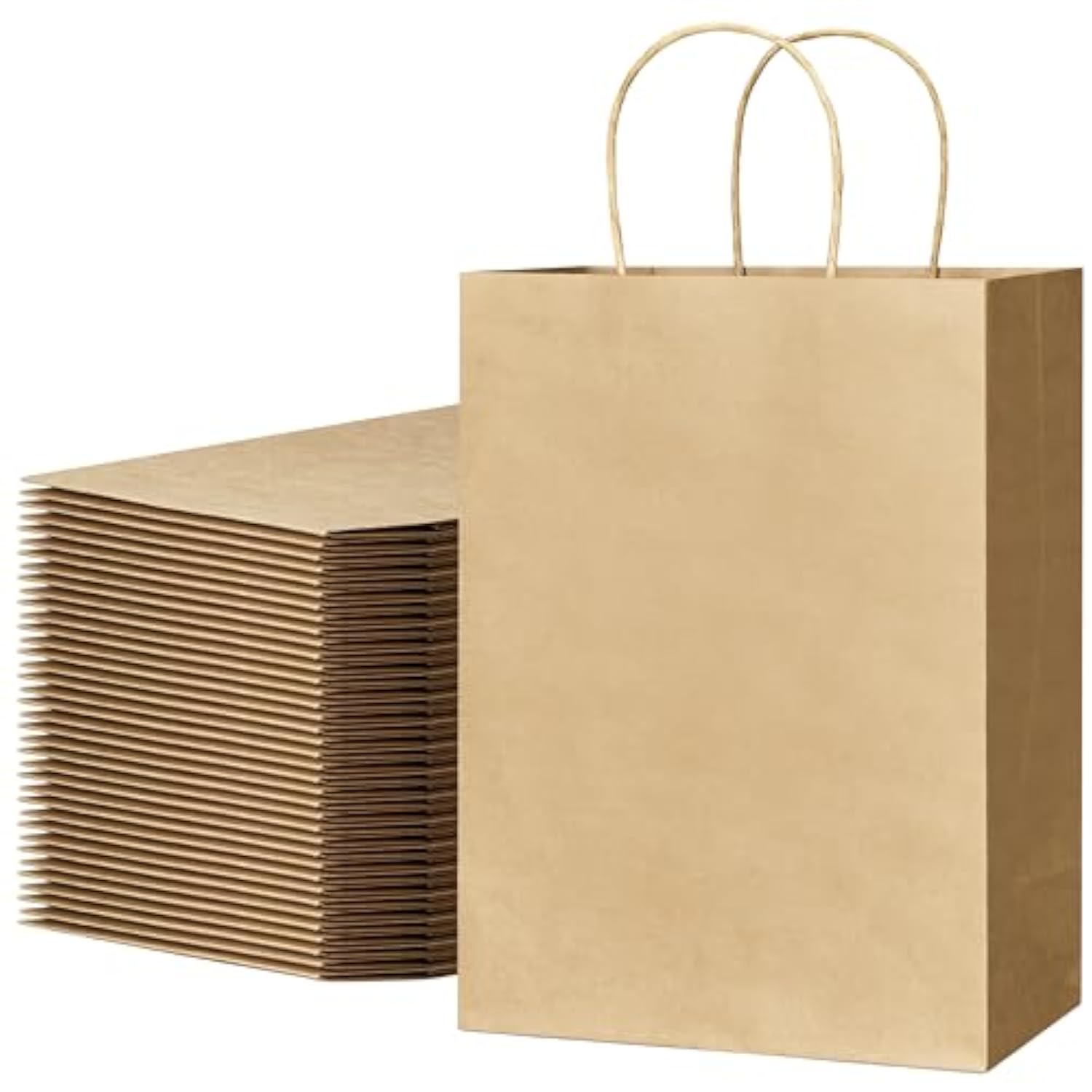Gift Bags 100Pcs Brown Paper Bags With Handles Bulk 8X4.5X10.8 Inch Paper Gift Bag Medium Size, Kraft Paper Bag, Grocery Shopping Retail, Birthday Party Favors Wedding Sacks