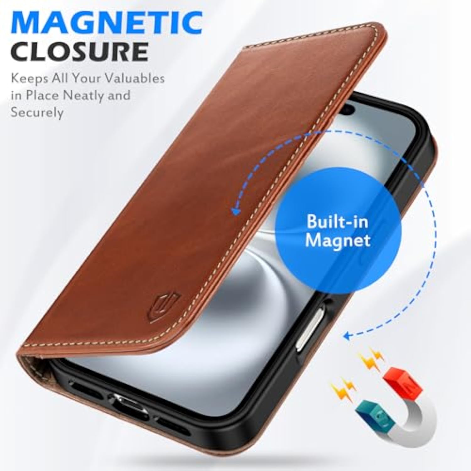 SHIELDON Genuine Leather Case Wallet for iPhone 16 Plus 6.7" Retro Brown