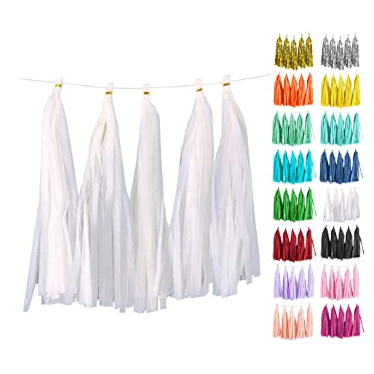 White Tassel Garland 20 Pcs, Tissue Paper Tassels Garland Banner For Party Birthday Wedding Decoration Baby Shower Table Decor