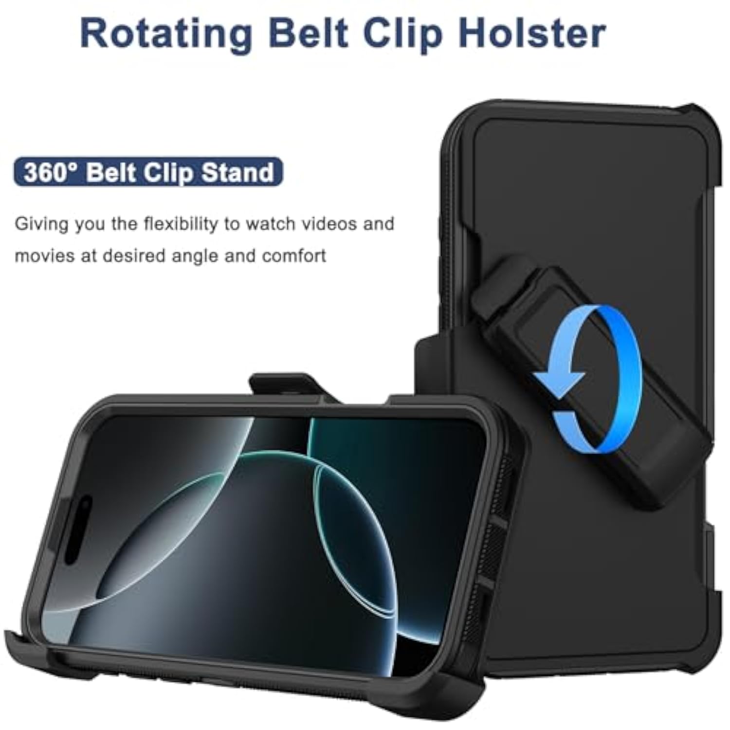 For Iphone 16 Pro Max Phone Case,Military Grade Drop Protection Cell Phone Cover With Belt Clip Holster Stand,Screen Protector X2 Rugged Kickstand For Iphone 16 Pro Max Case 6.9” (Black)