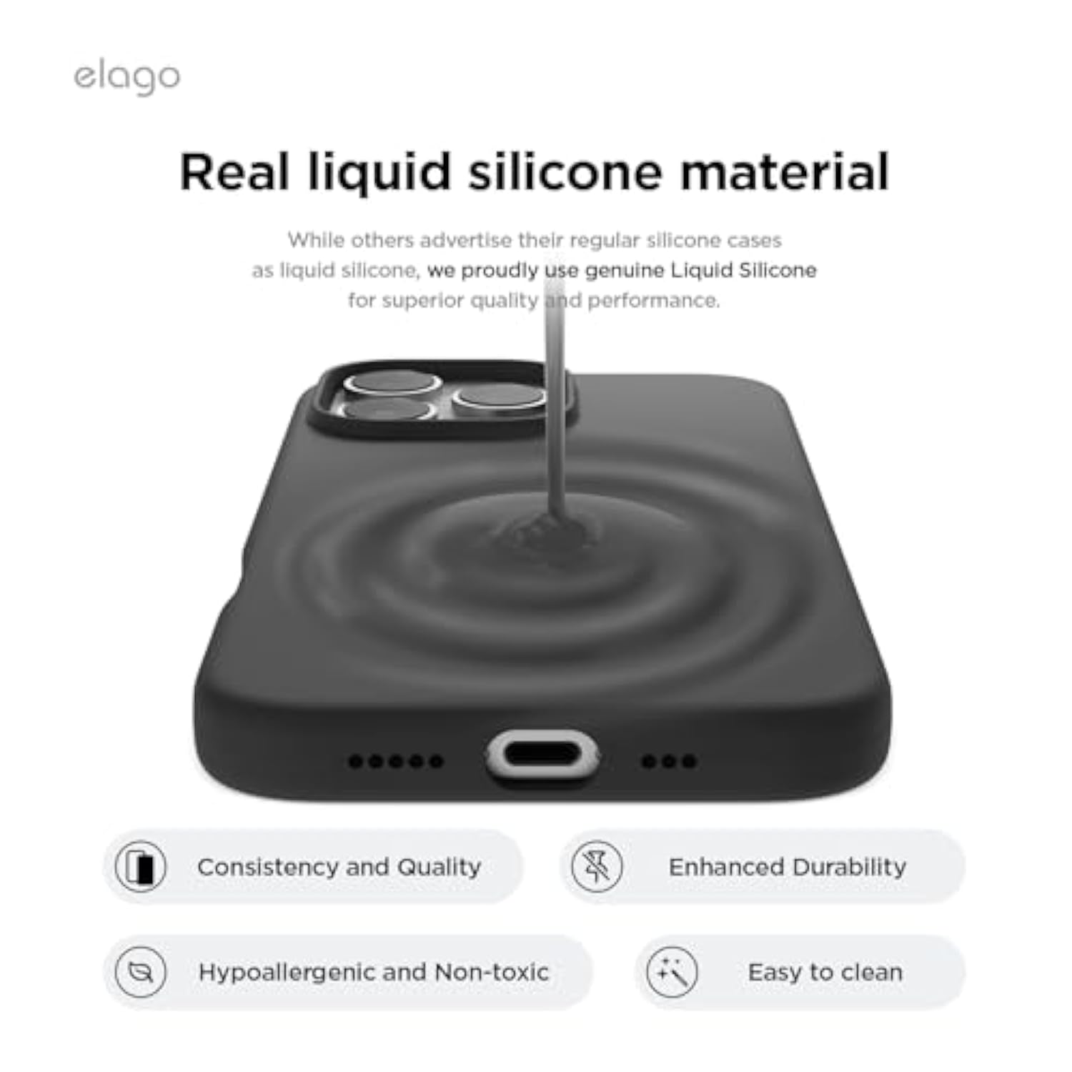 elago Compatible with iPhone 16 Pro Max Case, Premium Liquid Silicone Case, Full Body Protective Cover, Shockproof, Slim Phone, Anti-Scratch Soft Microfiber Lining, 6.9 inch (Black)