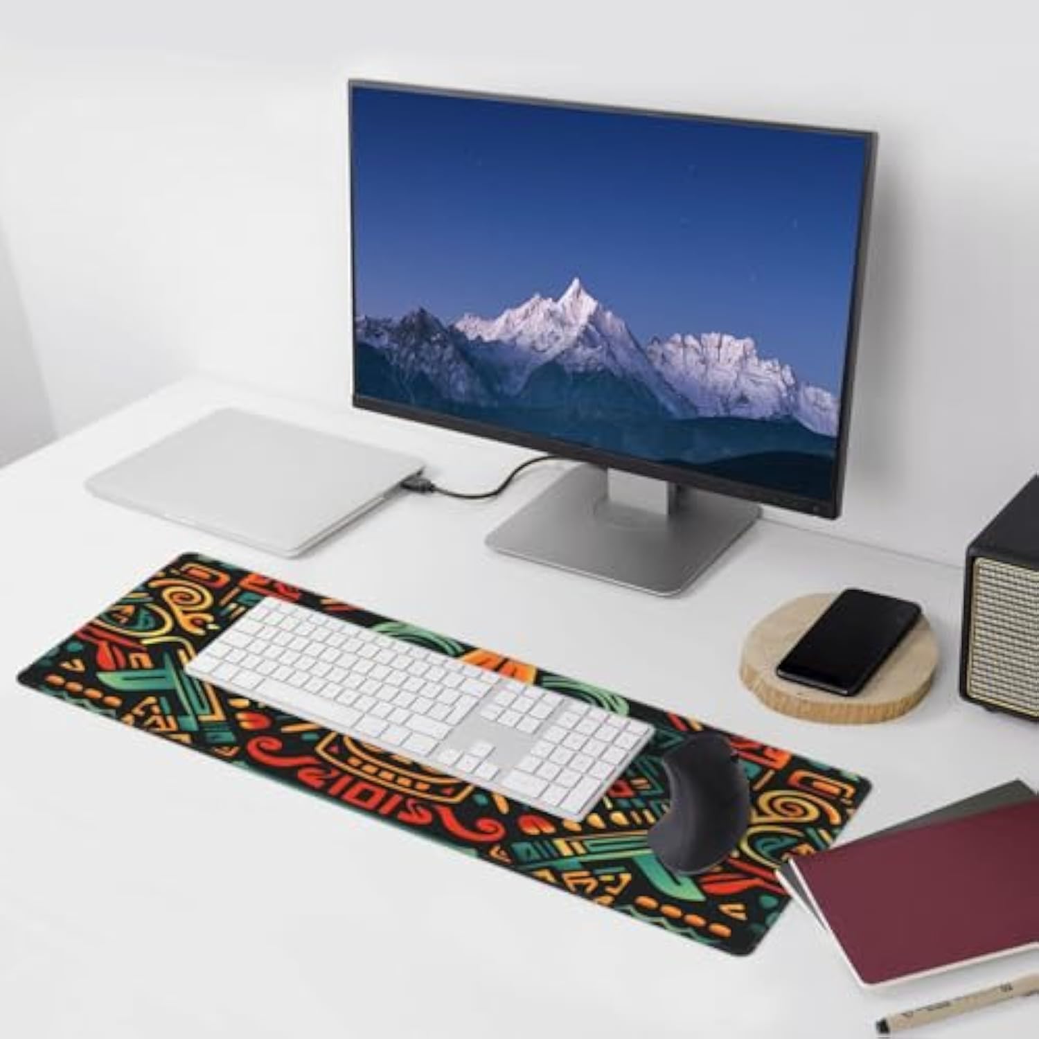 Laptop Mouse Pad Aztec Pattern Desk Mat With Stitched Edges 31.5X 11.8 Inch Non-Slip Large Keyboard Rubber Writing Table Mat For Office Home