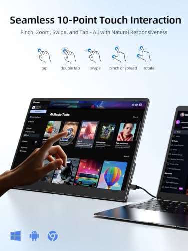 15.6" Touchscreen Portable Monitor | 1080P Ips Matte Screen, Ultra-Thin Travel Monitor With Adjustable Stand | Hdmi Usb-C External Display For Laptop, Phone, Mini Host, Game Console