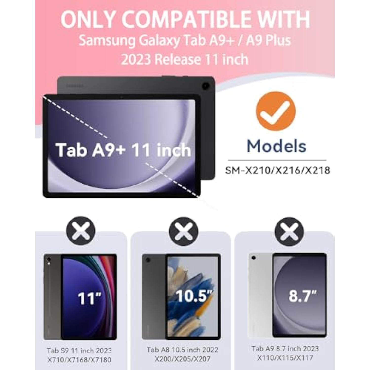For Samsung Galaxy Tab A9+ Plus Case 11 Inch 2023 (Smx210/X216/X218), Heavy Duty Shockproof Protective Samsung Galaxy Tab A9+/A9 Plus Tablet Case, Pink