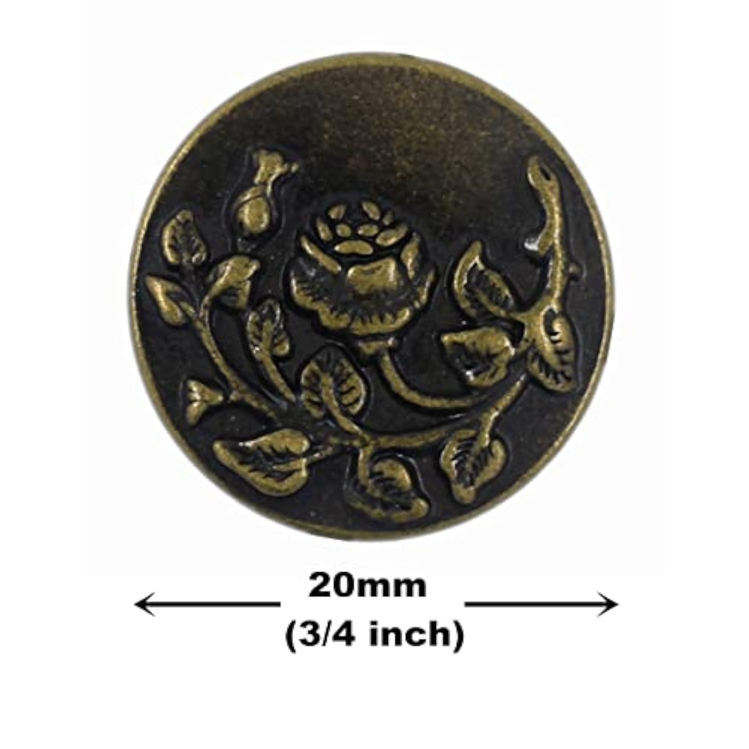 12 Pieces Rose And Vine Metal Shank Buttons. 20Mm (3/4 Inch) (Antique