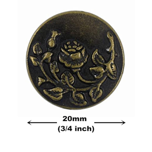 12 Pieces Rose And Vine Metal Shank Buttons. 20Mm (3/4 Inch) (Antique