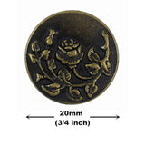 12 Pieces Rose And Vine Metal Shank Buttons. 20Mm (3/4 Inch) (Antique