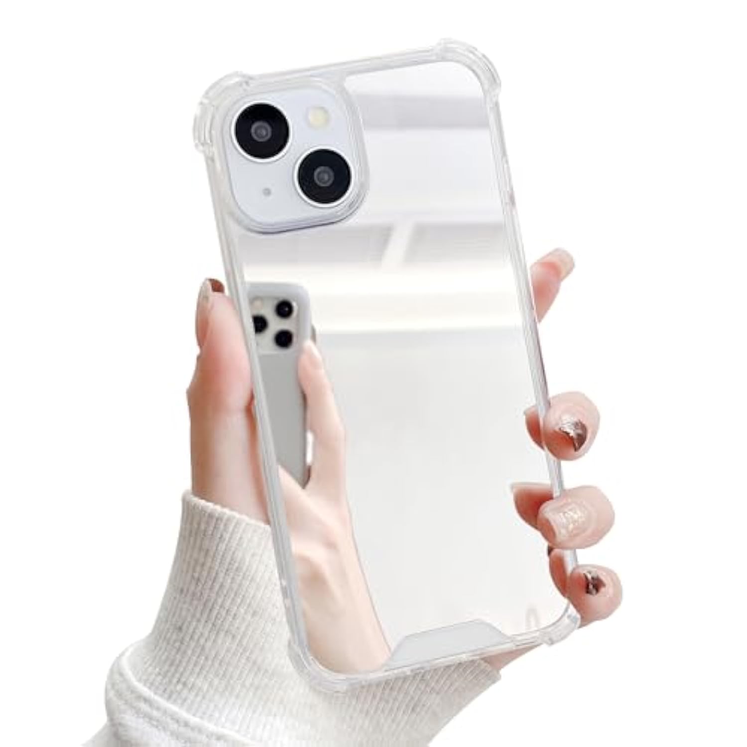 Designed For Iphone 14 Mirror Case [Four Corner Guard Shockproof] Hard Back Soft Bumper Protective Cover For Girls Woman Makeup Touch Up Back Camera Selfies 6.1Inch(Mirror14)