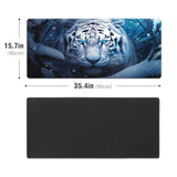 Large Gaming Mouse Pad 35.4''X15.7'' White Tiger Extended Non-Slip Soft Rubber Mousepad For Desktop Office Stitched Edges Waterproof Keyboard Mat For Desk Computer Laptop