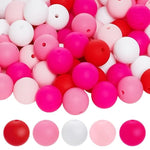100Pcs Valentines Day Beads Silicone Focal Rubber Round Loose Beads Bulk 15Mm For Diy Beaded Beadable Pens Jewelry Bracelets Making Crafts