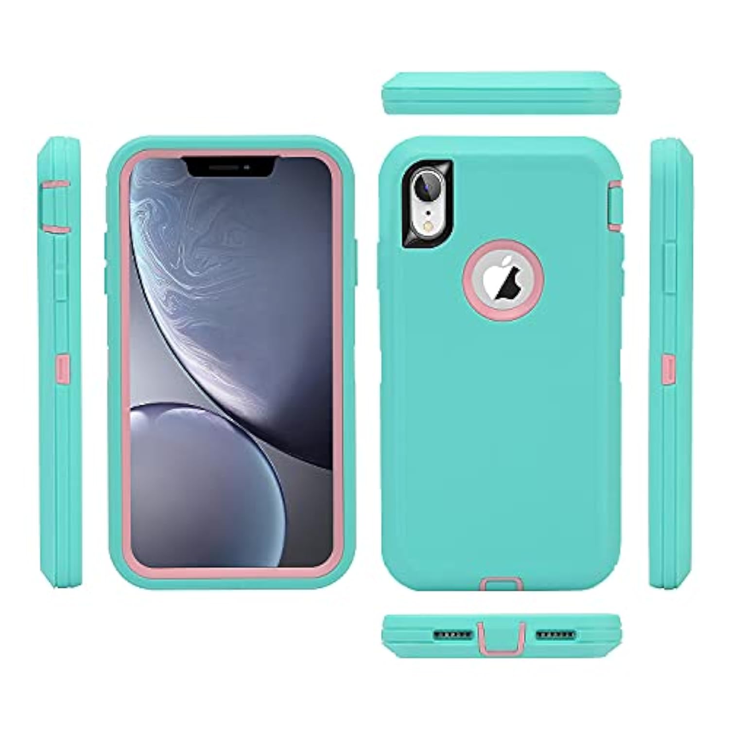 For Iphone Xr Case, Heavy Duty Shock Absorption Full Body Protective Case For Iphone Xr With Hard Pc Bumper + Soft Tpu Back Cover For Iphone Xr Not Built In Screen Protector (Mint/Pink)