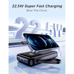 Portable Charger With Built In Cable, 15000Mah Power Bank, 22.5W Fast Charging, 6 Outputs, Slim Travel Essential Battery Pack With Led Display, Compatible With Iphone 16/15/14/13, Samsung, Ipad, Etc