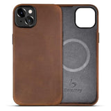 Compatible With Iphone 14 Leather Case Magsafe - Top Grain Vintage Crazy Horse Leather - Metal Buttons & Camera Bezel Bump - Slim Fit & Soft Feel - Premium Phone Cover (6.1-Inch) Retro Brown